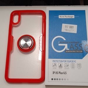 case and glass for iphone xs max 6.5"clear-red ne
